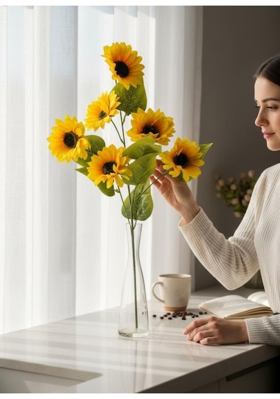 Yapay Çiçek Ayçiçeği Sarı Sunflower Dekoratif Çiçek 75cm 6 K80afalı Sarı