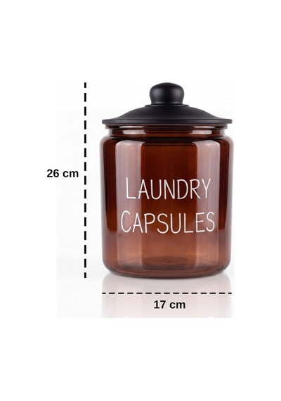 Laundry Yazılı Amber Cam Deterjan Kavanozu, Siyah Kapaklı Banyo Ve Çamaşır Düzenleyici Büyük Çok Renkli