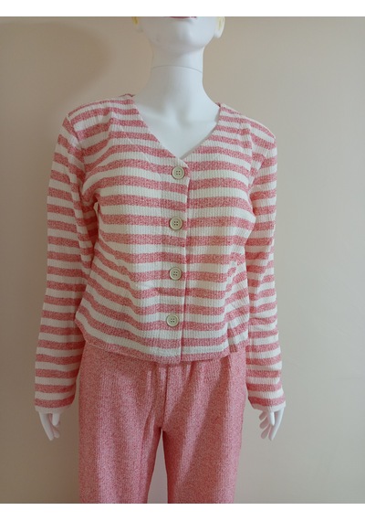 Crop Kesim Çizgili Pijama Takımı Dowry Pembe