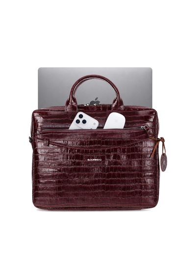 Burgonya Croco Hakiki Deri 15-16 İnç Macbook/laptop Çantası Bordo