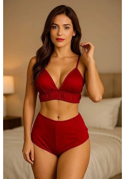 Yüksek Bel Şortlu Bralet Takım V1700 Siyah