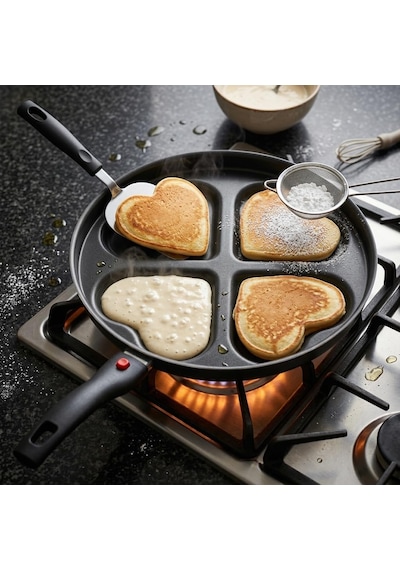 Papilla Redio Romantik 24 Cm Kalpli Pankek Ve Omlet Tavası - 4 Gözlü, Çıkarılabilir Saplı Yanmaz Yapışmaz Bölmeli Tava Çok Renkli