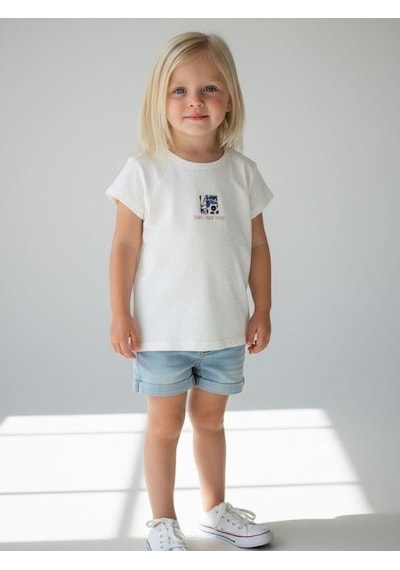 Zekids Kız Çocuk Pamuklu Baskılı T-shirt-16762 Ekru