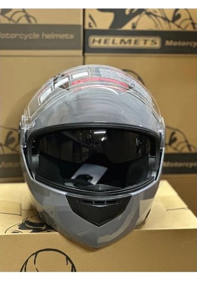Jk-20 Jk115 Çeneli Motosiklet Kaskı Güneş Gözlüklü Cemet Grey Desen L Beden