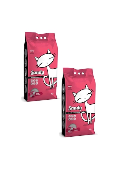 Sandy Sodyum Bentonit Ultra Topaklaşan Bebek Pudralı Doğal Kedi Kumu 2 x 10 KG