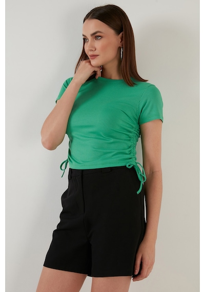 Lela Yanlardan Büzgülü Kısa Kollu Crop Bayan Bluz 5864010 Benetton
