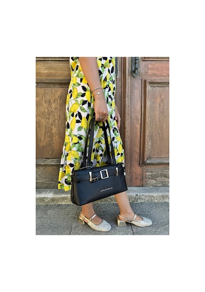 Just Polo Kadın Gold Aksesuarlı Kemer Detaylı Şık El Çantası Shopper Ebat : 14 X 30 Cm Siyah