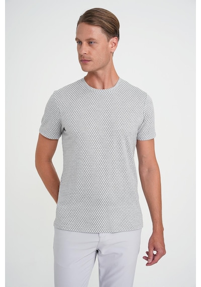 Efor Comfort Fit Bisiklet Yaka Baklava Desen Kısa Kol Gri Tişört Ts 908 Gri