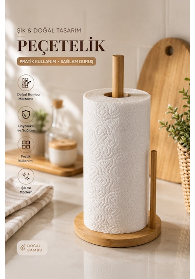 Bambu Yuvarlak Kağıt Havluluk 14 Cm Pratik Kullanım Ergonomik Mutfak Havluluğu Kahverengı Kahverengi