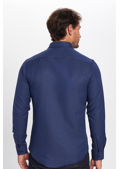 Tudors Erkek Slim Fit Dar Kesim Uzun Kollu Pamuklu Kolay Ütü Armürlü Lacivert Gömlek-32837 Lacivert