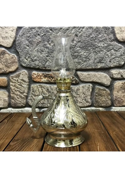 İşlemeli Bakır Gaz Lambası Küçük Boy, G10132 Gümüş