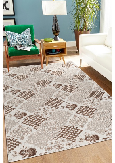 Villadia Home Textile Kaymaz Taban Modern Desen Halı Yolluk Leke Tutmaz Kolay Temizlenir Koridor Salon Yatak Mutfak Odası Vd1101bej Bej