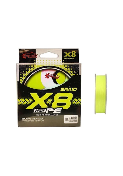 Captain X8 Power Pe 8 Örgü Spin İp Misina 150mt Lemon Yellow Standart - 0.18 Mm