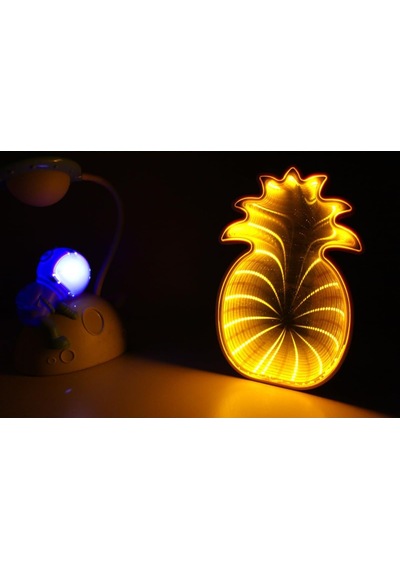 Işık Kasabası 146 Ay Üzerinde Astronot Ve Ayna Yansımalı Led Ananas Gece Lambası Mavi 26 Cm