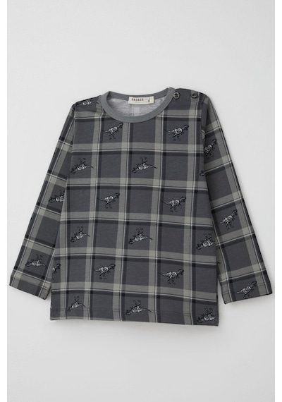 Breeze Erkek Bebek Pijama Takımı Dinozor Krallığı Ekose Desenli 9 Ay-3 Yaş, Gri Gri