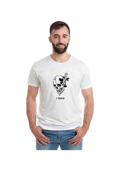 Skull Lockscreen Tumblr Rose I Tred Baskılı Beyaz Erkek Tshirt