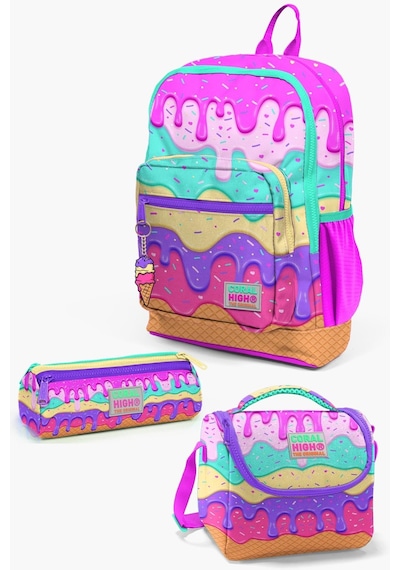 Coral High Kids Pembe Rengarenk Dondurma Desenli 3 Lü Okul Çanta Seti Set0123731