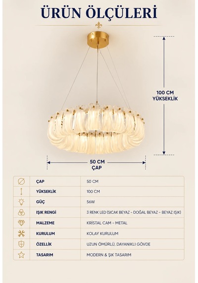 Modern Premıum Gold Sarkıt Cam Avize 3 Renk Led Aydınlatma Luxury Salon Avizesi 56w Beyaz
