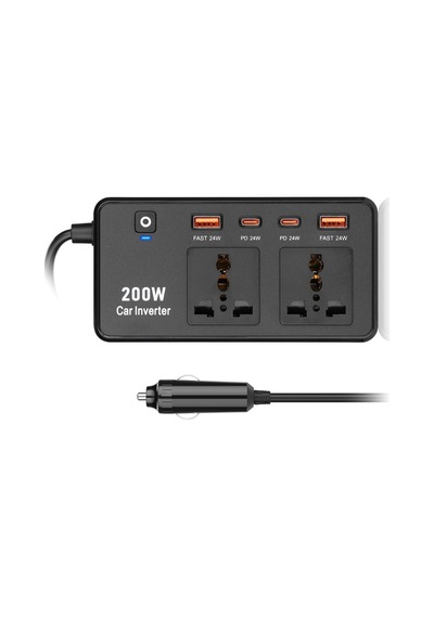 Araç Oto Çakmak Inverter Araç Içi Sarj Istasyonu Çoklu Sarj 2 Usb 2 Priz 2 Type-c Şarj Çıkışlı 200w Ac 220v S