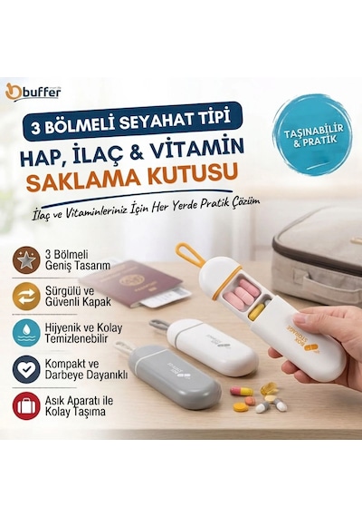 Privo 3 Bölmeli Taşınabilir Seyahat Tipi Hap Saklama Kutusu İlaç Saklama Kutusu Diğer
