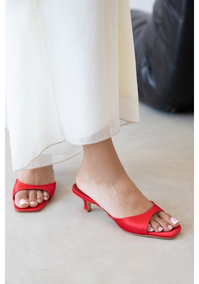 Wolk Shoes Jordy Kadın Topuklu Saten Sandalet Kırmızı