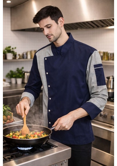 Chef Ceketi Profesyonel Aşçı Üniforması, Aşçı Gömleği Aşçı Forması Nakış Hediyeli Lacivert