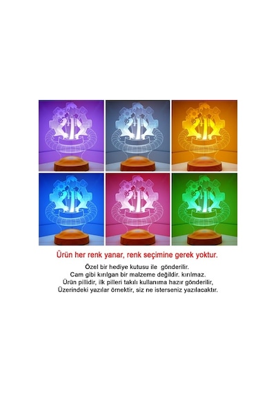 3D Makine Mühendisi Hediyesi Kişiye Özel 3 Boyutlu Led Lamba