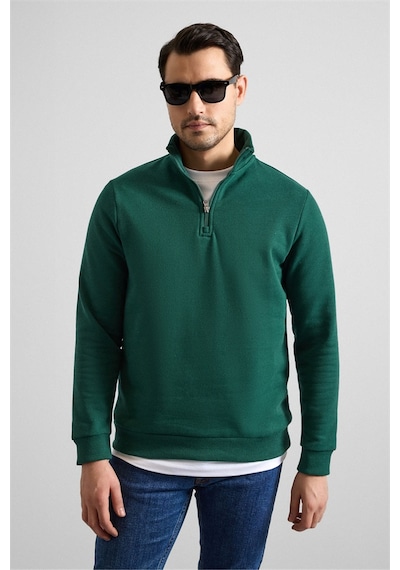 Süvari Koyu Yeşil Regular Düz Yarım Balıkçı Yaka Sweatshirt Ssw2013700001-y05 Koyu Yeşil