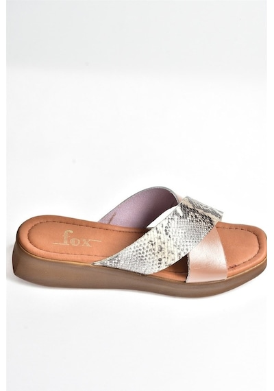 Fox Shoes Somon Hakiki Deri Çapraz Bantlı Kadın Terlik M291049903