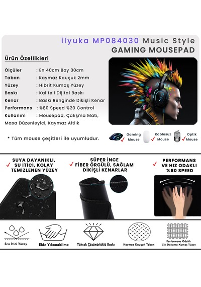 40x30cm Gaming Oyuncu Mousepad Music Style Mp084030