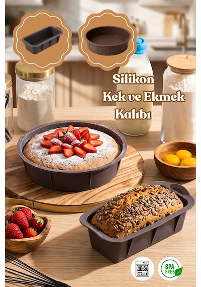 Porsima 2li Silikon Ekmek Kalıbı Kek Kalıbı Seti Antrasit