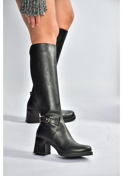 Fox Shoes V312310209 Siyah Kalın Topuklu Kadın Çizme Siyah