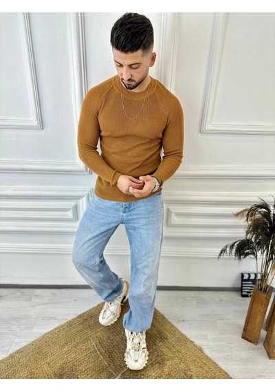 Elku Moda Kazak Slim Fit Naturel Örme Pamuk Tüylenmeyen Triko Dar Kesim Body Kazak 001