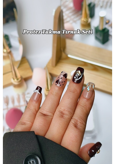 Kalpli Small Beden Protez Tırnak 10 Adet El Yapımı Takma Tırnak Seti 1511 Bordo