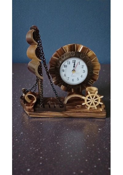 Ahsap Dekaratif Masa Ve Ofis Süs Biblo Saathediyelik Ürün Boyut: 20cm 17cm