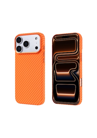 Zore İphone 17 Pro Max Kılıf M-safe Şarj Özellikli Karbon Fiber Görünümlü Nvth Nekst Kapak - Turuncu