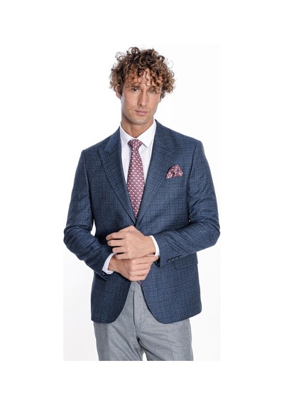 Wessi Desenli Slim Fit Lacivert Erkek Ceket 001