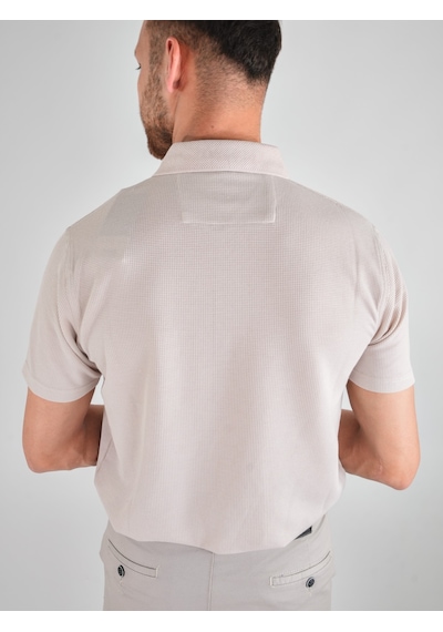 Erkek Yakalı Cepli Waffle Taş Bej Tshirt Bej
