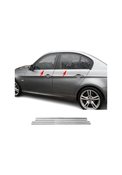 BMW E90 2005-2012 Krom Paslanmaz Cam Çıtası 4 parça