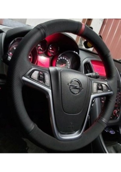 Opel Astra J Kasa Uyumlu Kırmızı Yüzüklü Noktalı-alkantra Deri Direksiyon Kılıfı