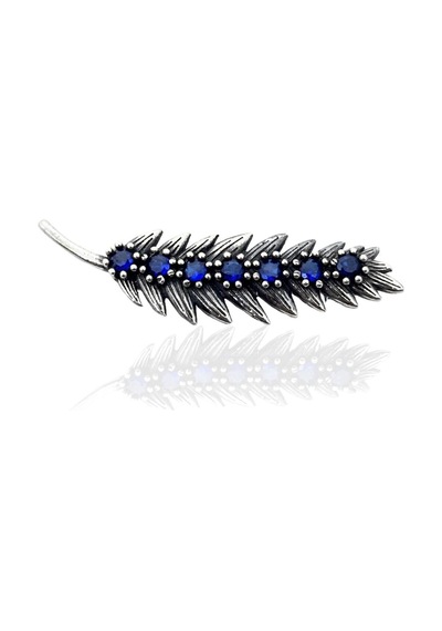 Oya Silver Işıltılı Karartılmış Gümüş Yaprak Kadın Broş Yaka İğnesi Mdmd00 Safir Işıltısı