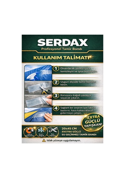 Şeffaf Tamir Bandı 20x45 Cm Extra Güçlü Su Geçirmez Branda Tente Sera Çadır Onarım Yaması
