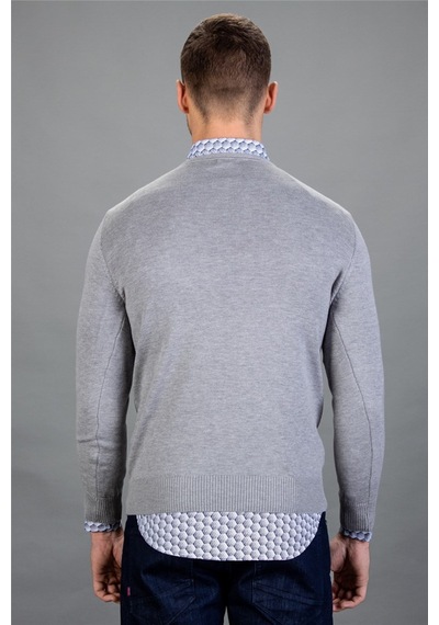 Tudors Slim Fit Dar Kesim V Yaka Pamuklu Erkek Kazak-15252 Gri