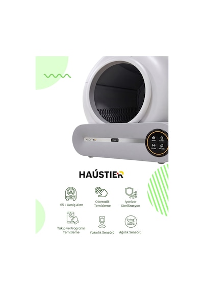 Haustier MSP01 Akıllı Otomatik Kedi Tuvaleti , App Kontrol, 65lt Hazne, 9lt Çöp haznesi, İyonizer Kötü Koku Giderici