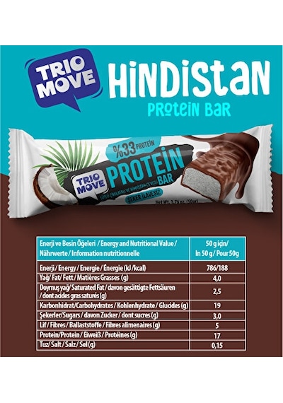 Trio Move Çikolata Kaplamalı Protein Bar-hindistan Cevizli Ve Sütlü Çikolatalı Protein Bar 9 x 50 G
