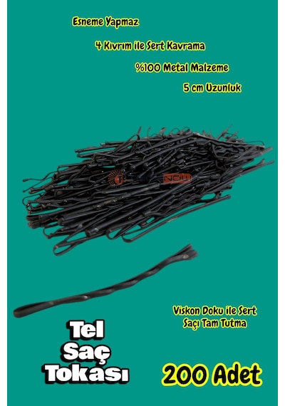 13technow Siyah %100 Metal Esnemez Dayanıklı Kadın Saç Tel Tokası 200 Adet Siyah