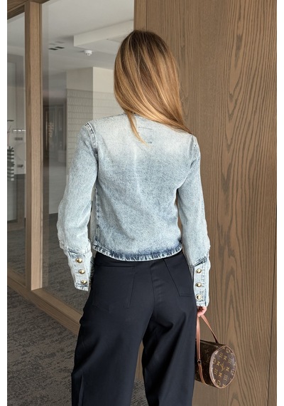Laluvia Mavi Gold Aksesuarlı Denim Ceket - 1211
