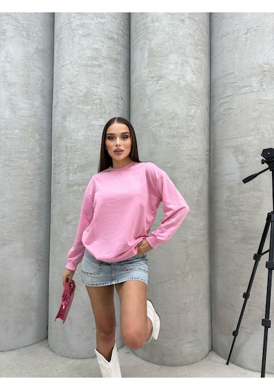 Düz Renk Kadın Sweatshirt Pembe