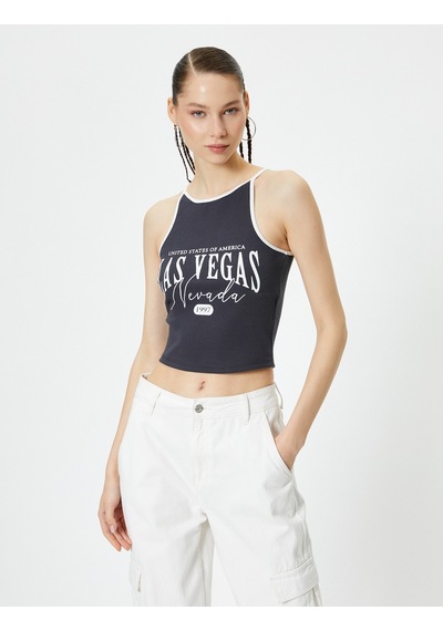 Koton Halter Yaka Üst Baskılı Ribanalı Pamuklu Slim Fit Antrasit 4sal30099ık Antrasit Koton Halter Yaka Üst Baskılı Ribanalı Pamuklu Slim Fit Antrasit 4sal30099ık Antrasit