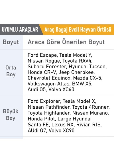 Araç Bagaj Örtüsü, Evcil Hayvan Köpek Bagaj Koruma Kılıfı - Suv, Sedan, Pickup Panelvan Bagaj H Standart